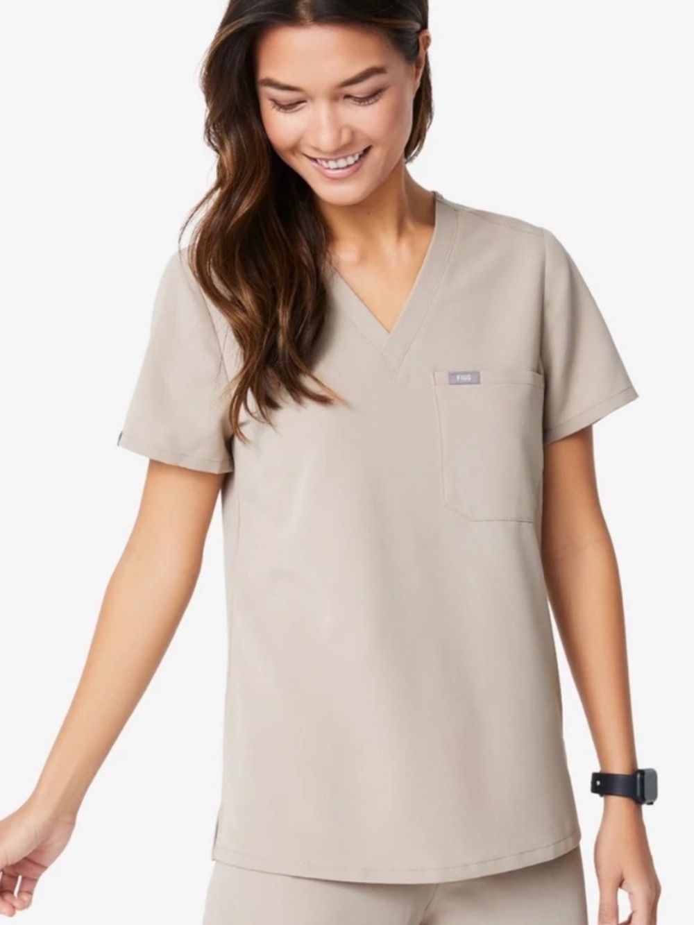 FIGS Limited Edition One-Pocket Catarina Scrub Top in Neutral Tan Boulder